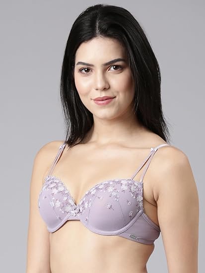 Enamor Luxe Lace Women's Bridal Plunge Bra – Wide Satin Straps, Padded, Wired, Medium Support & Coverage F127